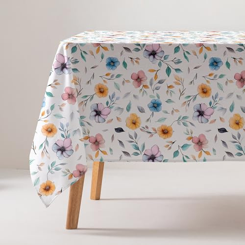 GAMUSI Tischdecke, schmutzabweisend, Baumwolle, Blumenmuster, rechteckig, 160 x 300 cm, Beige