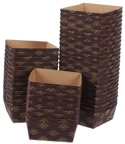 Mobestech Mini Disposable Paper Baking Loaf Pans 65x65x30mm, Corrugated Bread Trays for Homemade Small Cakes and Bread, Oil-Resistant Paper Liners 50pcs for Oven and Party Supplies