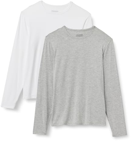 Amazon Essentials Men's Long Sleeve Super Soft Modal Undershirt, White/Medium Grey Heather, Medium