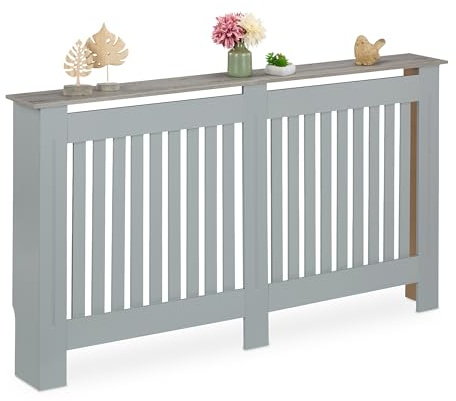 Relaxdays Cache-radiateur, Design Moderne, Tablette Pratique, en MDF, H x L x P : 83 x 152 x 19 cm, Gris