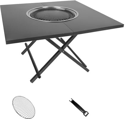 PQPQLI Barbecue Au Charbon De Bois Multifonction, Barbecue À Charbon De Table, Barbecue De Jardin avec Table Pliante pour Pique-Nique, Jardin, Terrasse, Camping, Voyag(90 * 90 * 55cm)