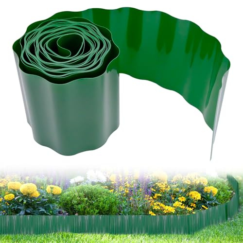 Fahibin Lawn Edging Border, 15cm×9m, Flexible & Durable Plastic Lawn Edging Strip,Plastic Border Edging Roll for Protect Grass Soil Plant Beds DIY Outdoors Landscaping