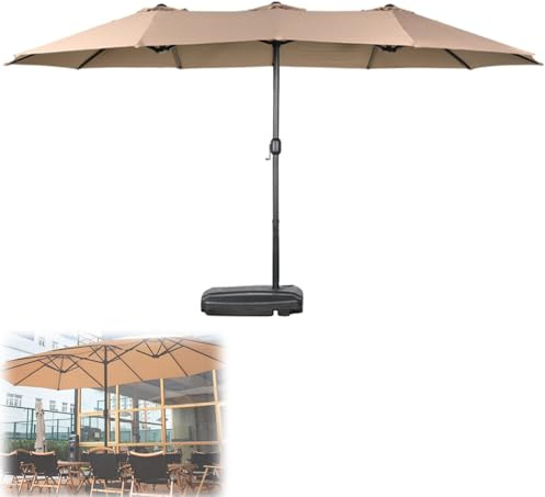 BTRUTY Grande Sombrilla Terraza, Sombrilla Exterior De Doble Cara Con Base Parasol De Mercado Con Manivela Para Piscina, Cubierta(Khaki,3.8 * 2m)