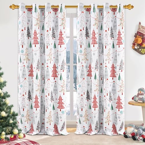 ASPMIZ Christmas Blackout Curtains for Living Room, Christmas Tree Window Curtains for Bedroom, Grommet Room Darkening Winter Curtain 84 Inch Length 2 Panels Set, 52'' x 84'', Red