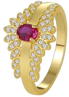 KnSam Gelbgold 18K Freundschaftsringe, Klassiker Solitärring mit Labor Erstellt Rubin (Ovalschliff Rot), Ring Au 750 Echtes, Gr.49 (15.6)