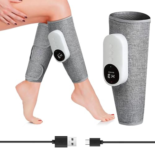 Leg Massager with Heating Function, Cordless Calf Massager with Heat, 3 Intensity Levels & 3 Heating,Adjustable Size,Circulation Booster for Legs Calf Muscles,1Pack (Gray)