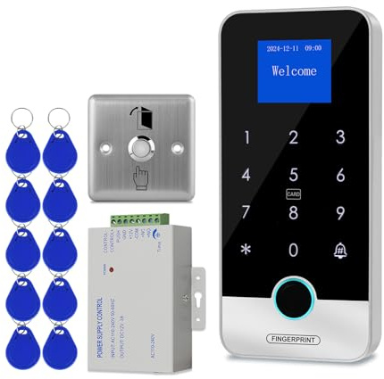 ReaIOKbii Bluetooth Tuya App Security Access Control System Kit, Wasserdichtes RFID Touch Keypad Türschloss, Smart Fingerabdruck Zugangskontrolle Controller, Metallschalter (Schloss Nicht enthalten)