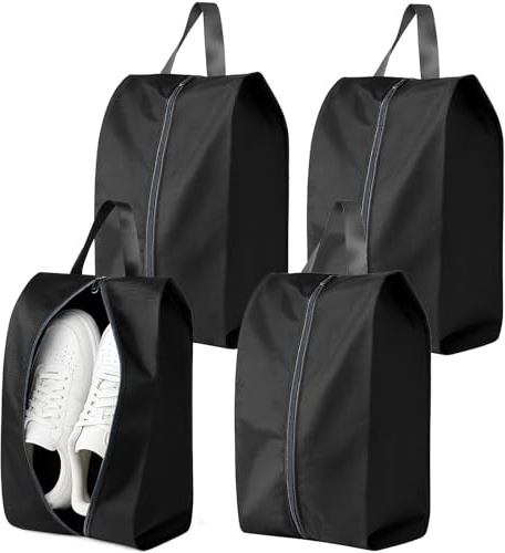 Bolsas de viaje para zapatos, bolsas de almacenamiento resistentes al agua con cremallera, organizadores portátiles para equipaje, gimnasio, deportes y armario, Black, 4 unidades, Organizador de