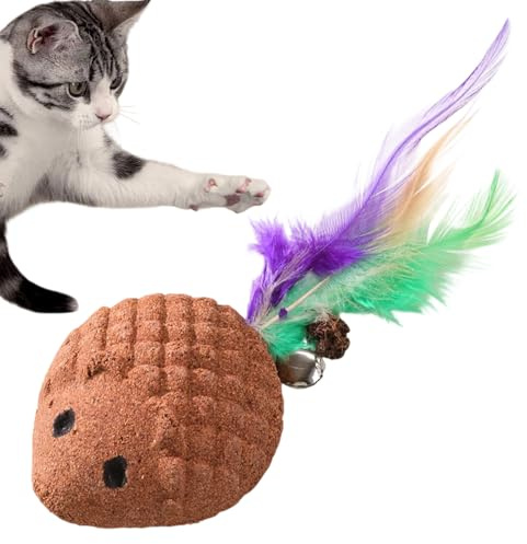 Katzen Kauspielzeug – Spaß Igel-Förmiges Katzenspielzeug mit Schwanz & Glocke | Realistisches Zahnreinigungs Spielzeug für Kätzchen | Für Zuhause, Draußen, Training, Bewegung &