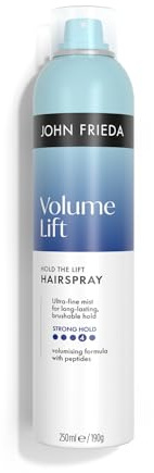 John Frieda Volume Lift Laca de Fijación Fuerte | Aporta Volumen Inmediato y Cuerpo desde la Raíz | Textura Ligera sin Residuos | Cabello Fino y sin Volumen | Fijación Duradera | 250 ml
