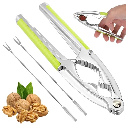 Metal Nut Crackers, Non-Slip Nutcracker with Walnut Needles, Multifunctional Nut Cracker for Walnuts, Pistachios, Almonds, Hazelnuts and so on, Green