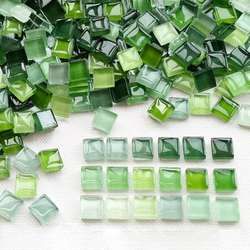 1 kg de pierres de mosaïque carrées en verre - 1 x 1 cm - Lot de 1200 carreaux de mosaïque verts - Mini pierres de mosaïque en verre - Pour vases, cadres photo, salle de bain, cuisine