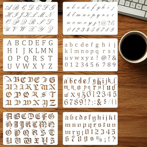 KAHZOR Set di 8 Stencil Lettere e Numeri – Stencil Riutilizzabili per Pittura Precisa, Fai da Te e Progetti Creativi, Stencil Lettere Grandi e Numeri, Ideali per Scrapbooking e Decorazioni