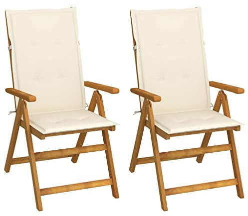 NIVVHOH 2 STK. Garten-Liegestühle & Gartenstühle Cremeweiß Massivholz Gartenstühle verstellbar Gartenmöbel für Garten, Balkon, Terrasse (57 x 69 x 111 cm)