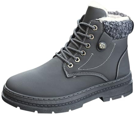 Bottines d'hiver chaudes à lacets pour homme avec col en fausse fourrure - Baskets tendance pour tous les jours, Cendré clair, 39 1/3 EU