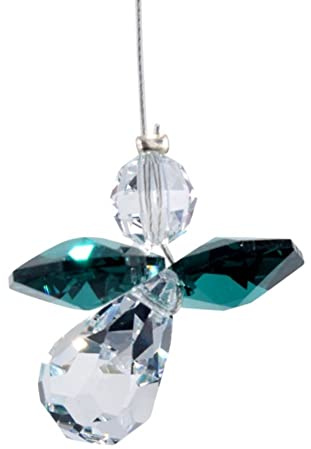 Hanging Crystal Guardian Angel Birthstone Suncatcher MAY - EMERALD - Embellished with Swarovski Crystals
