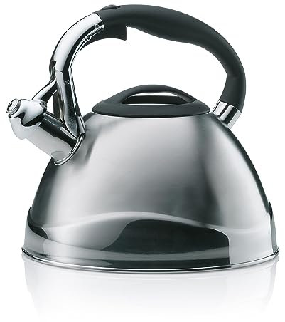 kela hervidor inducción 3L, hervidor flauta acero inoxidable, para todo tipo de placas, con apertura segura de la tapa del caño por botón, VARUS, hervidor de té brillante