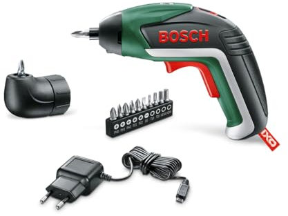 Bosch Akkuschrauber IXO Medium Set (5. Generation, Winkelaufsatz, 10 Bits, USB Ladegerät, Softcase, 3,6 Volt)