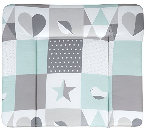 roba Wickelauflage Happy Patch - 85 x 75 cm - PU beschichtete Wickelunterlage - Wickeltischauflage in Mint / Grau / Weiß