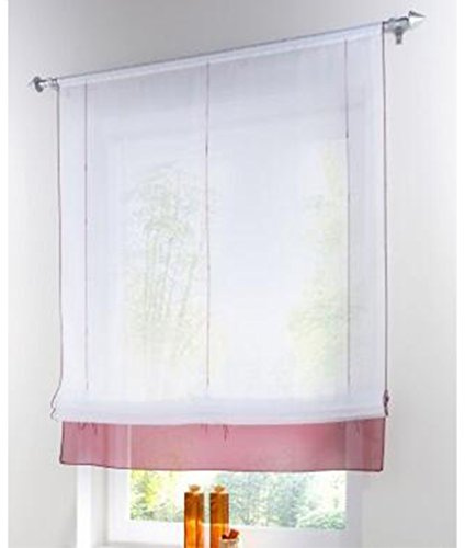 SIMPVALE Raffrollo Gardinen Voile römischen Raffgardinen Schatten Transparent Vorhang für Balkon und Küche (violett, Breite 140cm / Höhe 155cm)