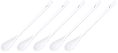 5 stücke Große Suppenlöffel Keramik Lange Griff Coffee Scoop Küche Pfannen zum Suppe Brei (Weiß)
