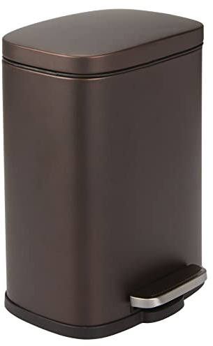 mDesign Pedal Bin – 5 L Stainless Steel Metal Waste Bin with Pedal, Lid and Plastic Insert – Small Household Rubbish Bin for Bathroom and Kitchen or as Office Bin etc. – Bronze