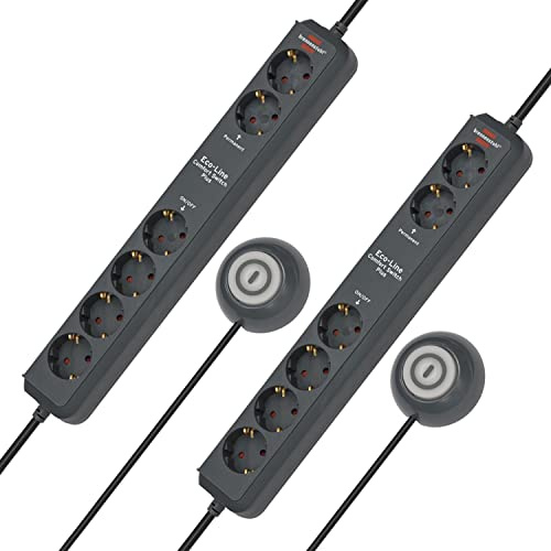 Brennenstuhl Eco-Line Comfort Switch Plus, Steckdosenleiste 6-Fach (2 permanente, 4 schaltbare Steckdosen, beleuchteter Fußschalter) (Anthrazit | 2er Pack)