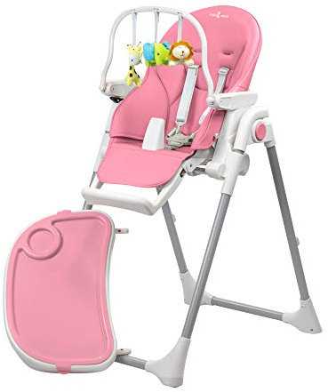 Engel & Storch Baby Hochstuhl TANELI Kinderhochstuhl Babystuhl mitwachsender Hochstuhl Verstellbar und Klappbar, Abnehmbares BPA-freies Tablett und inklusive Spielebogen - in der Farbe Pink