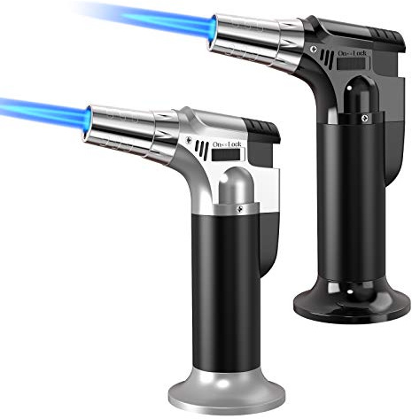 2 Pack Torch, Butane Torch Refillable, KitchenTorch for Cooking with Safety Lock & Adjustable Flame for BBQ, Creme Brulee, Baking, Crafts(Butane Gas not Included) (Red/Blue) (Black&Silver)