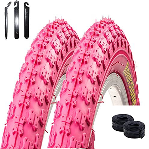 2 x Roverstone 20 Fahrradreifen Fahrradmantel Pink 54-406 (20 x 2,125) + 2 Schläuche AV inkl. Reifenheber