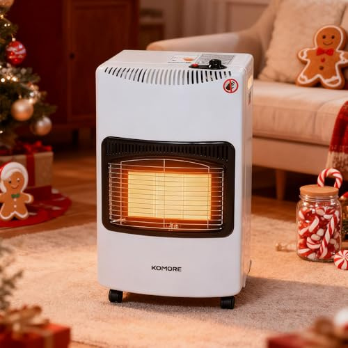 BTGGG Portable Gas Heater 4.2kw Calor Gas Heaters Indoor,Infrared Heating & Electric Ignition Mode Gas Heaters with Wheels comes with Free Hose and Regulator for Home Outdoor,White(42 x 30 x 73cm)