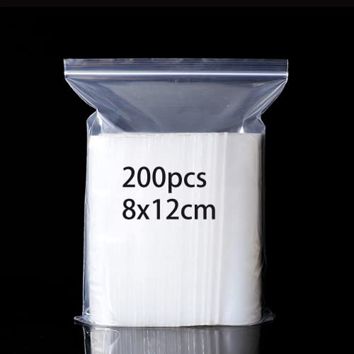200 Bustine Trasparenti Richiudibili, Sacchetti Alimenti Richiudibili, Bustine Ermetiche Piccole,Sacchetti Plastica Trasparente con Zip Alimenti Ispessimento e Resistente 8x12cm