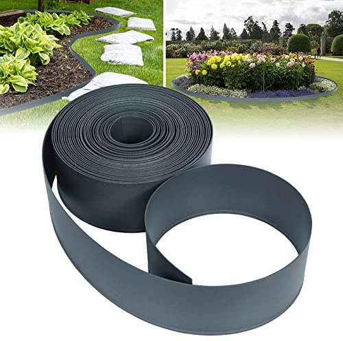 ACXIN Bordo per prato in plastica antracite, 60 m, rotolo di bordi per aiuole per viali, limiti, vialetti di ghiaia, bordatura per aiuole in 100% plastica PP (120 x 2 mm, antracite)