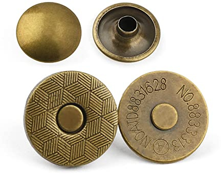 MAHAVIMOKSA Set di 40 bottoni a pressione magnetici sottili da 18 mm, con doppio rivetto, chiusura rotonda per fai da te, artigianato, cucito, borsa, pelle, abbigliamento, scrapbooking (bronzo antico)