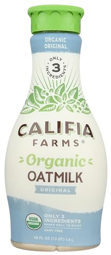 Califia Farms - Organic Original Oat Milk, 48 Oz, Dairy Free, Plant Based, Vegan, Non GMO, USDA Organic Milk