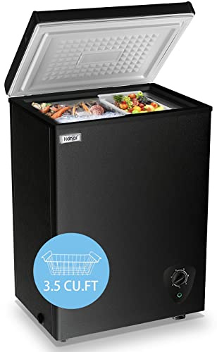 WANAI Chest Freezer 3.5 Cu.Ft Small Deep Top Door Mini with Removable Basket, Low Noise, 7 Adjustable Temperature and Energy Saving Perfect for Home Garage Basement Dorm or Apartment Black