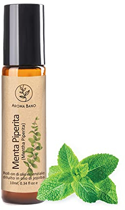 AROMA BANO Pepparmynta Eterisk Olja Roll-On 10ml med Jojobaolja – 100% Naturlig & Färdig att Använda – För Aromaterapi, Kylande Effekt, Hud & Kropp – Frisk Mintdoft