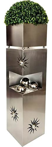 VARILANDO Pflanzsäulen, Gartendekoration, Pflanzgefäße, Metall-Pflanzsäulen, dekorativer Gartenschmuck aus Edelstahl, Verschiedene Modelle, teils mit Beleuchtug und Wasserspiel (Motiv Sonne)