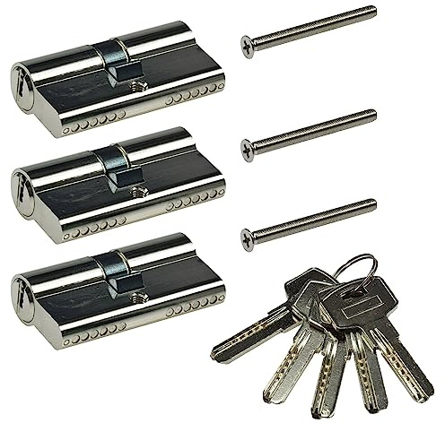 ChiliTec Schließzylinder 3Stück 60mm 30/30mm Zylinder für DIN Türschloss Not- und Gefahrenfunktion Zylinderschloss