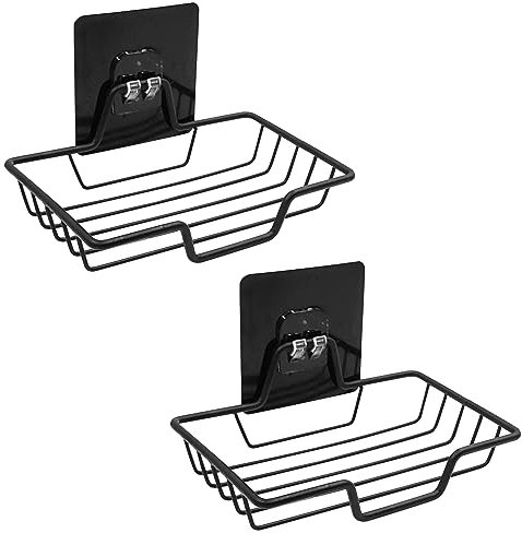 Winlauyet 2er Selbstklebende Seifenhalter Edelstahl Seifenkorb WC Seifenablage ohne Bohren Wandmontierter Seifenhalter für Badezimmer Küche Schwämme, Bürsten, Seife (Schwarz)