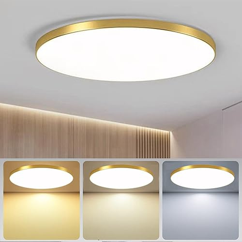 Mengjay Deckenlampe Led Deckenleuchte Flach Dimmbar, 3000K~6000K, Ultra Dünn Rund Lampen Led Panel Deckenleuchte für Wohnzimmer Küche Kinderzimmer Badezimmer Balkon (40W, Gold)