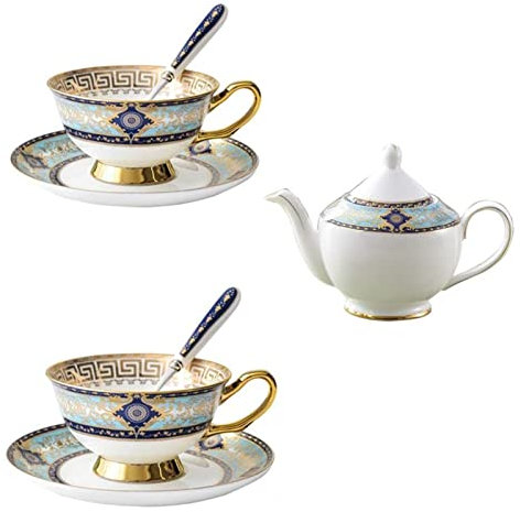 Kungfu Tea Set,Tea Set,Teapot Tea Service Teacup and Saucer Set of 2, English Teeset Gold Ceramic Afternoon Coffee Set with Saucer Field Northern Europe Teacup in Romantic Style Fine Dining and Table