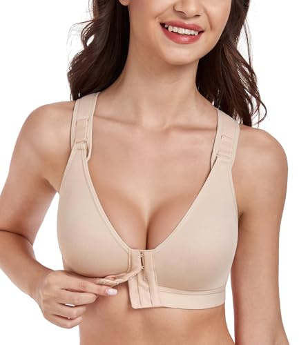 DotVol Women's Front Closure Wireless Unpadded Post-Surgery Bra | Adjustable Wide Strap, Racer Back, Everyday Bra, Sport Bra, All-day Comfort, Soft Material
