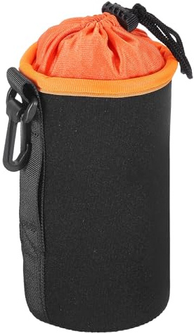 PATIKIL Kameralinsväska, draglinspåse med tjock skyddande neopren, linsfodral för DSLR-kameralins vatten kaffekopp, Svart orange, 3.9 ID x 7.1 H