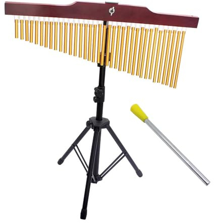Irfora 36 Bells Barchime Chime Bar Wind Chime Gold Single-Row Solid Aluminum Alloy Bar Chimes Windchime Wooden Bar Musical Percussion Instrument with Adjustable Mounting Stand
