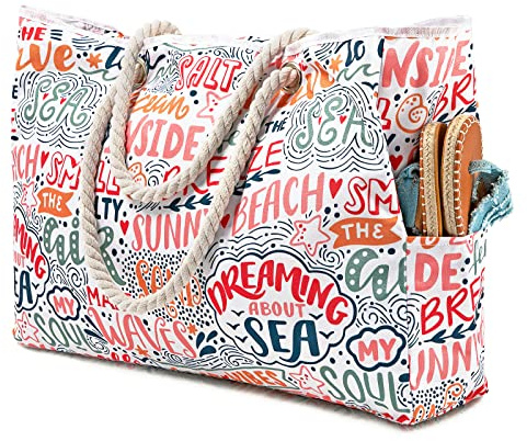 Tavaleu Beach Bags for Women - Large Beach Tote Bag, Women Sandproof Pool Bag for Pool Gym Grocery Travel