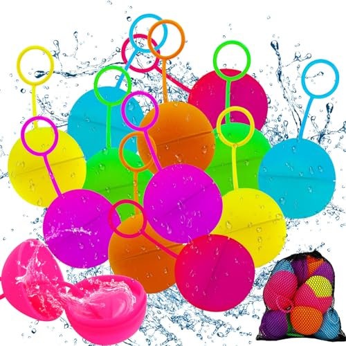 12 Stücke Wasserbomben Wiederverwendbar, Wasserbomben Selbstschließend, mit 1 Mesh Bag, Silikon Wasserbomben, Wasserballons, Geeignet für Kinder, Erwachsene, Strand, Poolparty, Wasserpark, Outdoor