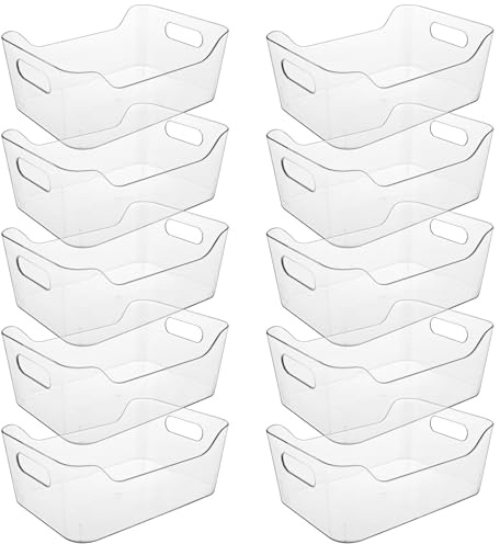 GBACHOOSE 10 Pcs Plastic Storage Bins, Fridge Organiser with Handles, Clear Pantry Organizer Bins for Desk, Refrigerator, Kitchen Pantry Cabinet, 19.7x13.9x7.7cm
