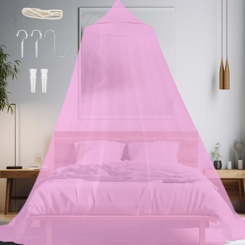 Moskitonetz Bett für Doppelbett Einzelbett, Großes Moskitonetz Reise Betthimmel Mückennetz Feinmaschiges als Moskitoschutz, Fliegennetz Moskitonetze für Reise und zu Hause Indoor Outdoor (Rosa)