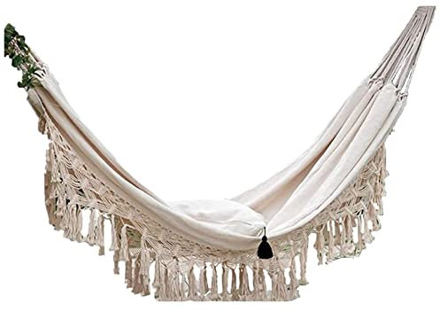 Hängematte Outdoor Segeltuch-Hängematte, Makramee-Fransen, Deluxe-Doppel-Hängematte, Netzschaukel, Indoor-Hängeschaukel Camping Hängematte